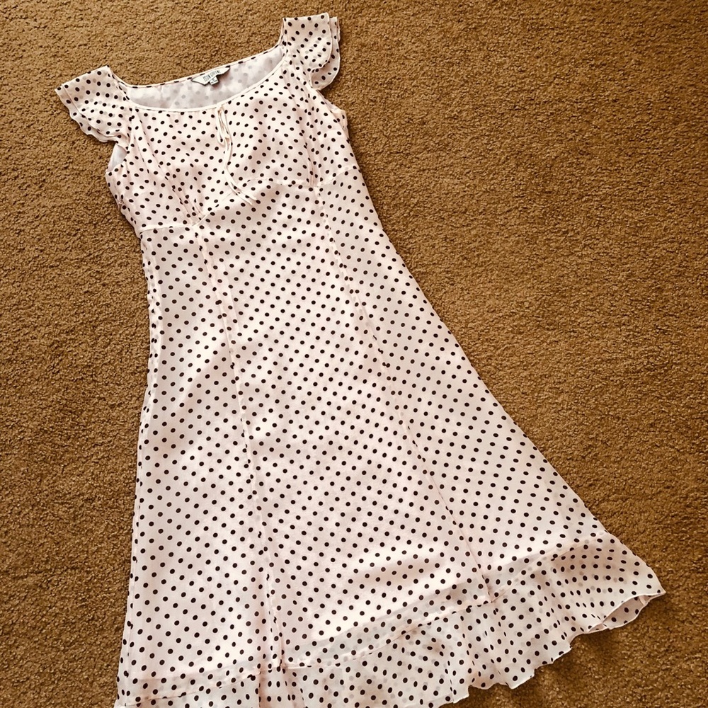 Pastel pink chiffon polka dot dress